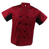 Maxbell 2pcs Durable Red Black Chef Jackets Short Sleeve Hotel Waiter Kitchen Waiter Uniform Work Wear Tops M - Aladdin Shoppers