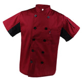 Maxbell 2 Pieces White Red Chef Jacket Coat Breathable Mesh Waiter Hotel Kitchen Top