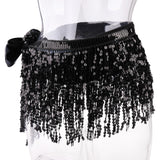 2 Pieces Belly Dance Waist Chain Hip Skirt Scarf with Sequins Tassel Womens
