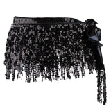 2 Pieces Belly Dance Waist Chain Hip Skirt Scarf with Sequins Tassel Womens