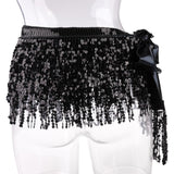2 Pieces Belly Dance Waist Chain Hip Skirt Scarf with Sequins Tassel Womens