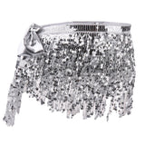 2 Pieces Belly Dance Waist Chain Hip Skirt Scarf with Sequins Tassel Womens