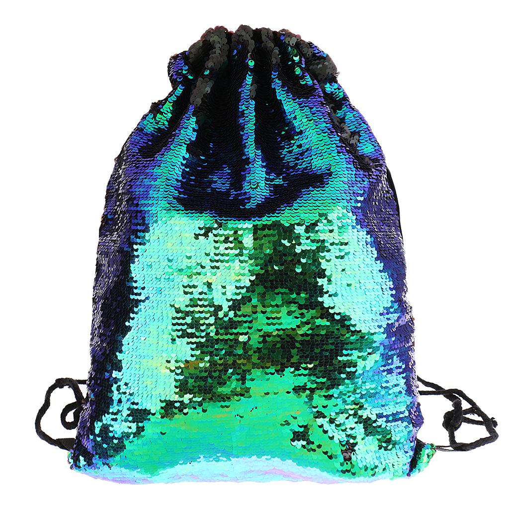 Glitter Drawstring Backpack Sequins Bag for Shopping Travel Colorful Black