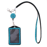 Rhinestone Lanyard with Retractable Reel Vertical ID Badge Holder Deep Blue