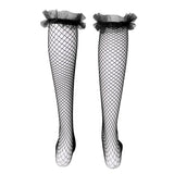 Maxbell Maxbell Sexy Women Mesh Long Socks Thigh High Stocking With Lace Flower Black