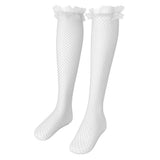 Maxbell Maxbell Sexy Women Mesh Long Socks Thigh High Stocking With Lace Flower White