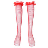 Maxbell Maxbell Sexy Women Mesh Long Socks Thigh High Stocking With Lace Flower Red