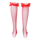 Maxbell Maxbell Sexy Women Mesh Long Socks Thigh High Stocking With Lace Flower Red