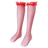Maxbell Maxbell Sexy Women Mesh Long Socks Thigh High Stocking With Lace Flower Red
