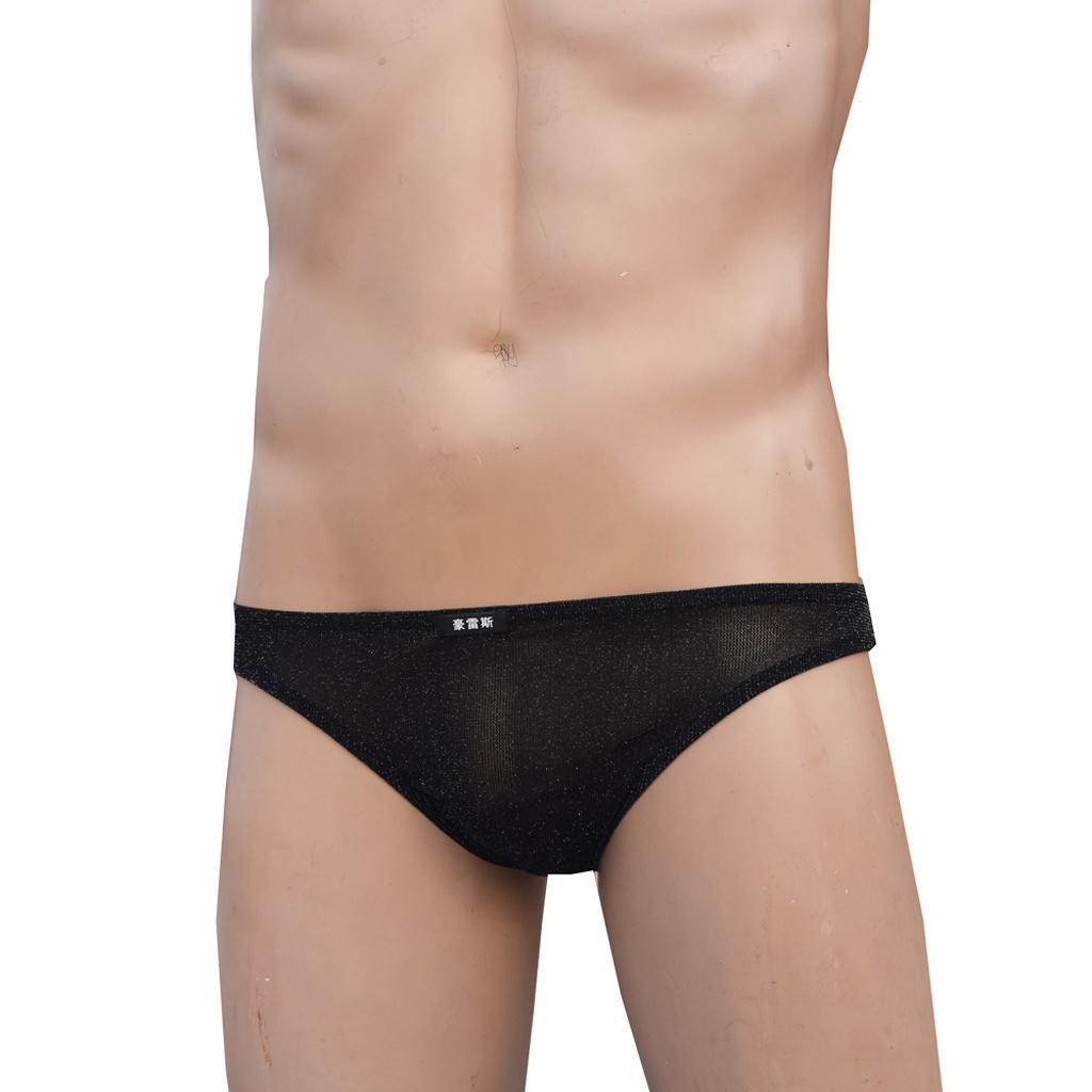 Maxbell Maxbell Mens Bikini Briefs Underpants Mesh See Through Sexy Pants Glitter XL black