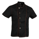 Maxbell 2 Pieces Denim Chef Jacket Coat Short Sleeves Kitchen Uniform Blue Black M
