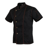 Maxbell 2 Pieces Denim Chef Jacket Coat Short Sleeves Kitchen Uniform Blue Black M