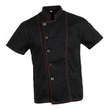 Maxbell 2 Pieces Denim Chef Jacket Coat Short Sleeves Kitchen Uniform Blue Black M