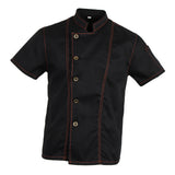 Maxbell 2 Pieces Denim Chef Jacket Coat Short Sleeves Kitchen Uniform Blue Black M