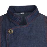 Maxbell 2 Pieces Denim Chef Jacket Coat Short Sleeves Kitchen Uniform Blue Black M