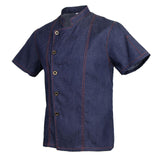 Maxbell 2 Pieces Denim Chef Jacket Coat Short Sleeves Kitchen Uniform Blue Black M