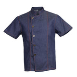 Maxbell 2 Pieces Denim Chef Jacket Coat Short Sleeves Kitchen Uniform Blue Black M