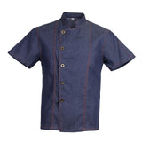 Maxbell 2 Pieces Denim Chef Jacket Coat Short Sleeves Kitchen Uniform Blue Black M
