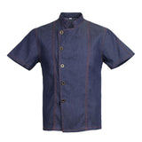 Maxbell 2 Pieces Denim Chef Jacket Coat Short Sleeves Kitchen Uniform Blue Black M