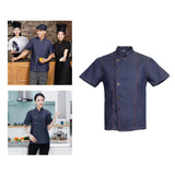 Maxbell 2 Pieces Denim Chef Jacket Coat Short Sleeves Kitchen Uniform Blue Black M