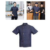 Maxbell 2 Pieces Denim Chef Jacket Coat Short Sleeves Kitchen Uniform Blue Black M