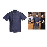 Maxbell 2 Pieces Denim Chef Jacket Coat Short Sleeves Kitchen Uniform Blue Black M