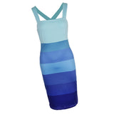 Women Stripe Bodycon Pencil Cocktail Evening Summer Party Midi Dress S Blue