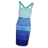 Women Stripe Bodycon Pencil Cocktail Evening Summer Party Midi Dress S Blue