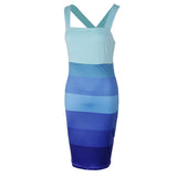 Women Stripe Bodycon Pencil Cocktail Evening Summer Party Midi Dress S Blue