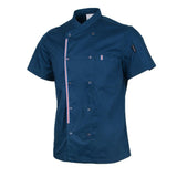 Maxbell Women Men Chef Jackets Coat Short Sleeves Shirt Kitchen Uniforms 3XL Blue