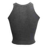 Womens Sleeveless Strappy Crop Top Lace Up Ribbed Knit Cami Tank L Gray