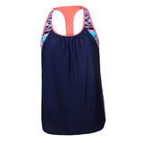 Maxbell Women Modest Tank Top Swimwear Floral T Back Vest Tankini Tops 2XL Navy blue