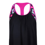 Maxbell Women Modest Tank Top Swimwear Floral T Back Vest Tankini Tops 3XL Black