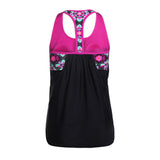 Maxbell Women Modest Tank Top Swimwear Floral T Back Vest Tankini Tops 3XL Black
