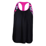 Maxbell Women Modest Tank Top Swimwear Floral T Back Vest Tankini Tops 3XL Black