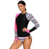 Maxbell Women's Summer Beachwear Long Sleeve Swimwear Bikini Suit Rose Red XL