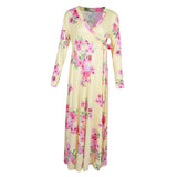 Maxbell Maxbell Women's Floral Maxi Dresses Long Sleeve V-Neck Sexy Beach Dress L Yellow