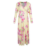 Maxbell Maxbell Women's Floral Maxi Dresses Long Sleeve V-Neck Sexy Beach Dress L Yellow
