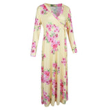 Maxbell Maxbell Women's Floral Maxi Dresses Long Sleeve V-Neck Sexy Beach Dress L Yellow