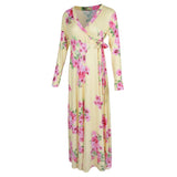 Maxbell Maxbell Women's Floral Maxi Dresses Long Sleeve V-Neck Sexy Beach Dress L Yellow