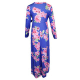 Maxbell Maxbell Women's Floral Maxi Dresses Long Sleeve V-Neck Sexy Beach Dress M Blue