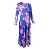 Maxbell Maxbell Women's Floral Maxi Dresses Long Sleeve V-Neck Sexy Beach Dress M Blue