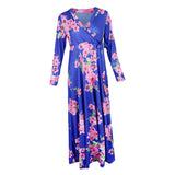 Maxbell Maxbell Women's Floral Maxi Dresses Long Sleeve V-Neck Sexy Beach Dress M Blue