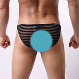 Maxbell Sexy Mens Striped Sheer Mesh Briefs Underwear Stretch Panties L Black - Aladdin Shoppers