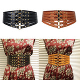 Maxbell Womens Steampunk Rivets Wide Band Corset Waistband Cincher Belt Hollow Black