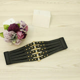 Maxbell Womens Steampunk Rivets Wide Band Corset Waistband Cincher Belt Hollow Black