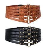 Maxbell Womens Steampunk Rivets Wide Band Corset Waistband Cincher Belt Hollow Black