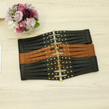 Maxbell Womens Steampunk Rivets Wide Band Corset Waistband Cincher Belt Hollow Black