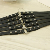Maxbell Womens Steampunk Rivets Wide Band Corset Waistband Cincher Belt Hollow Black