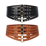 Maxbell Womens Steampunk Rivets Wide Band Corset Waistband Cincher Belt Hollow Black